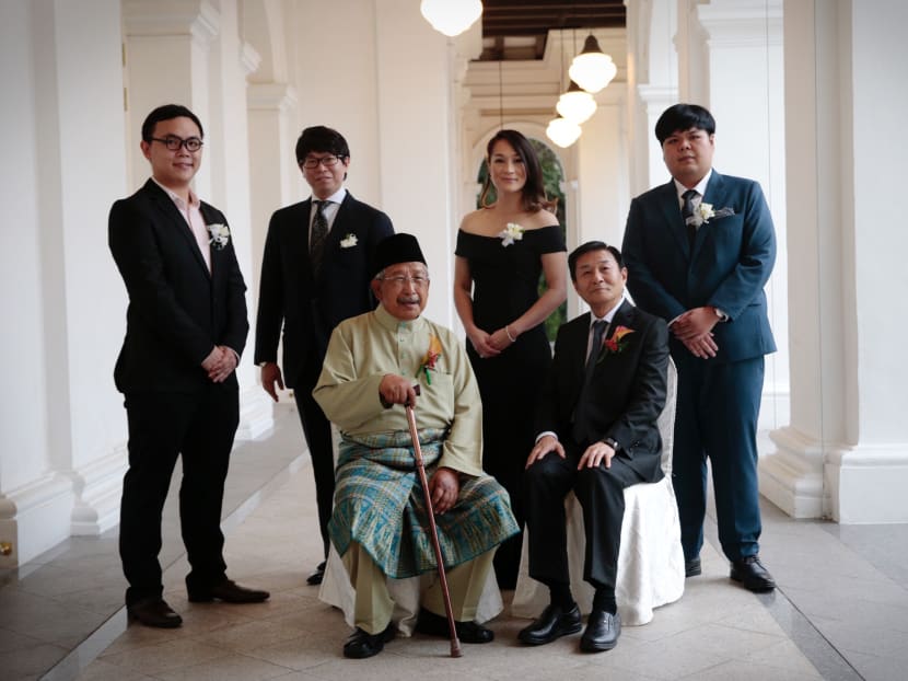 (Both seated) Mr Djamal Tukimin, 71, and Mr Law Wai Lun, 73, received the Republic’s highest artistic accolade, the Cultural Medallion while four other artists received the Young Artist Award, which was established in 1992 to support arts practitioners aged 35 and below. Photo: Jason Quah/TODAY