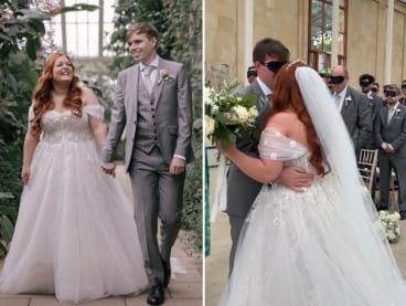 Ms Lucy Edwards, who is visually impaired, walked down the aisle on her wedding day while her groom and guests were blindfolded in a recent viral video on TikTok.