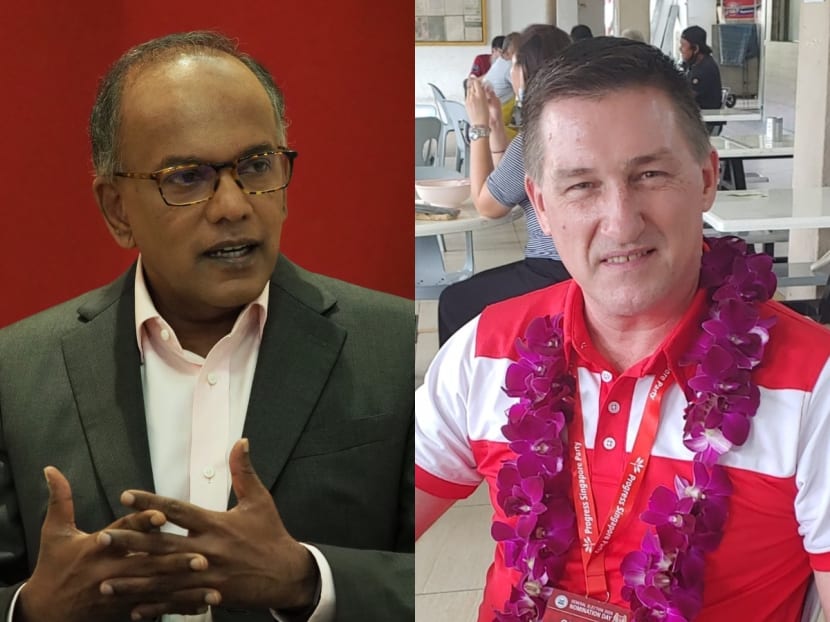 The People’s Action Party’s K Shanmugam (left) and the Progress Singapore Party’s Bradley Bowyer (right).