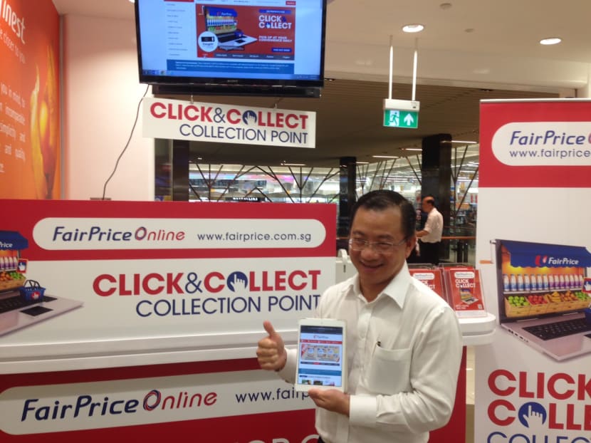 NTUC FairPrice launches Click&Collect, a new service that allows shoppers to buy items online and then collect them at the stores. Photo: Paul Lim