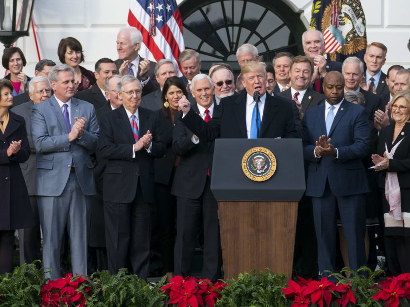 President Trump speaks during an event marking the passage of the Republican tax bill on Dec 20.  The 2018 midterm elections will tell us a lot about how Americans perceive Mr Trump as president. Photo: The New York Times