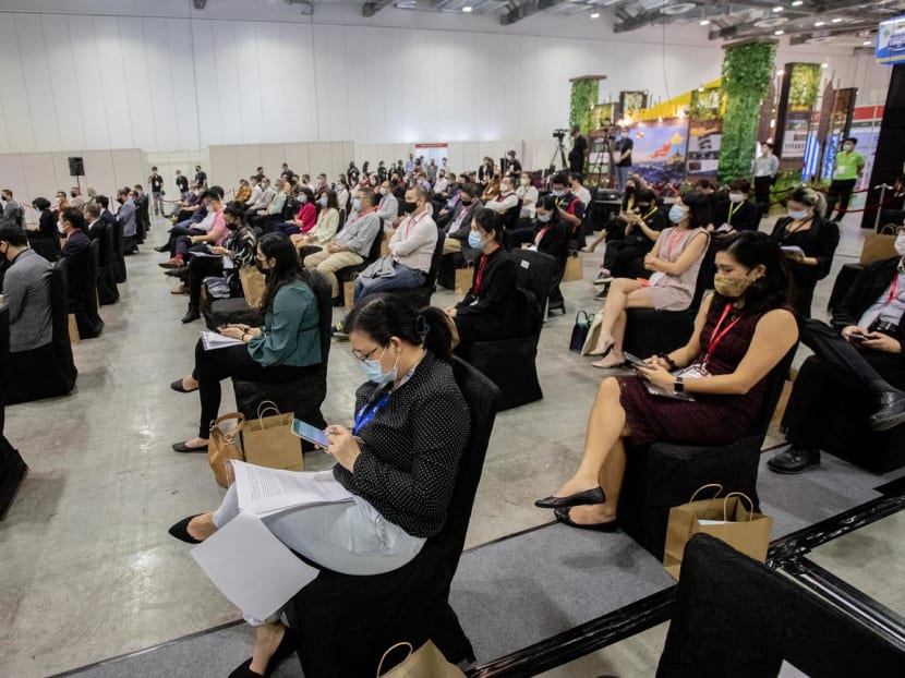 Participants attending an event at the Sands Expo and Convention Centre at Marina Bay Sands in November 2021.