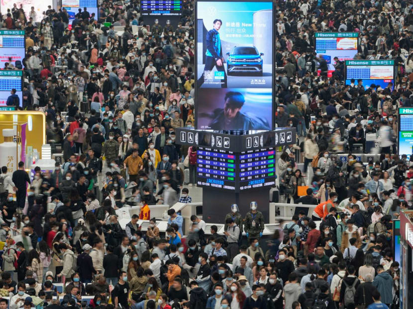 Passengers wait to board trains at Shanghai Hongqiao railway station ahead of the five-day Labour Day holiday, in Shanghai, China on April 28, 2023