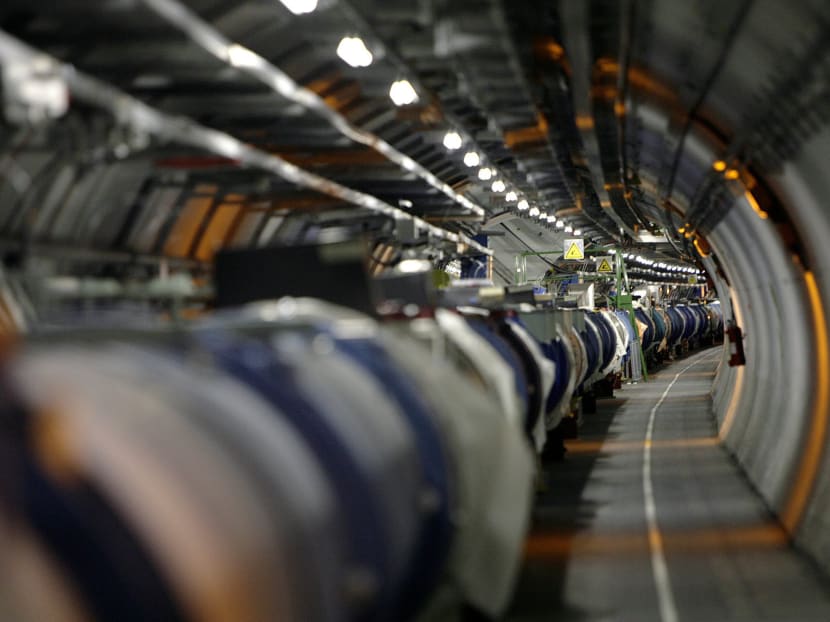 FILE - A May 31, 2007 file photo shows a view of the Large Hadron Collider in its tunnel at the European Particle Physics Laboratory, CERN, near Geneva, Switzerland. It's one of the physics world's most complex machines, and it has been immobilized — temporarily — by a weasel. Photo: AP