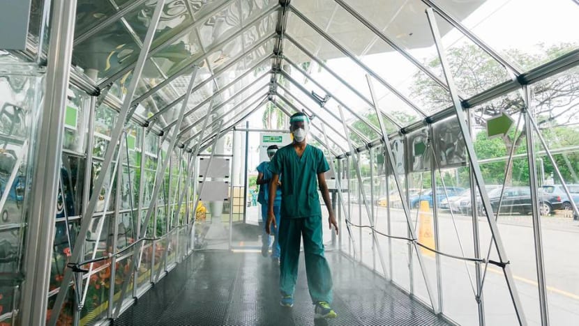 Disinfectant tunnel at Singapore Expo care facility on trial for safety, effectiveness against COVID-19 Disinfectant tunnel at Singapore Expo care facility on trial for safety, effectiveness against COVID-19
