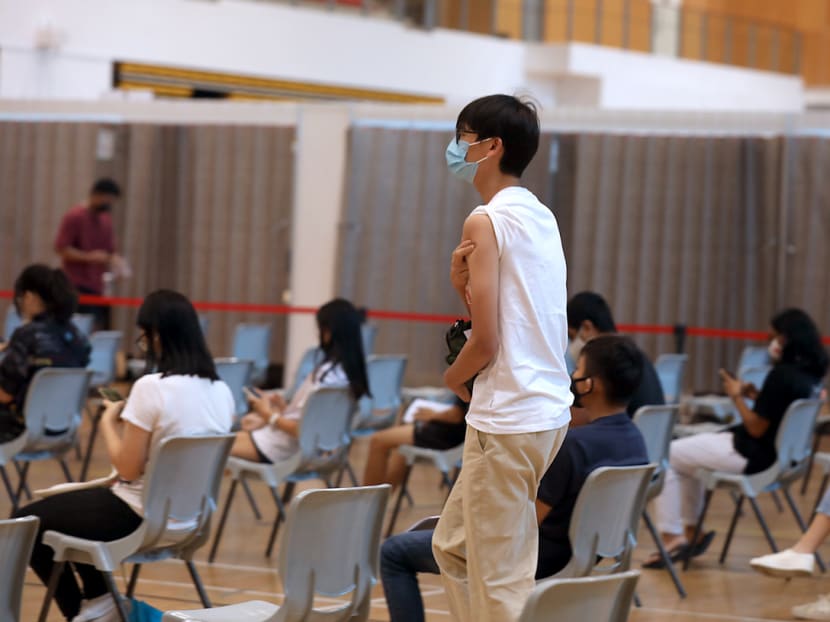Students at a vaccination centre in ITE College Central on June 7, 2021.