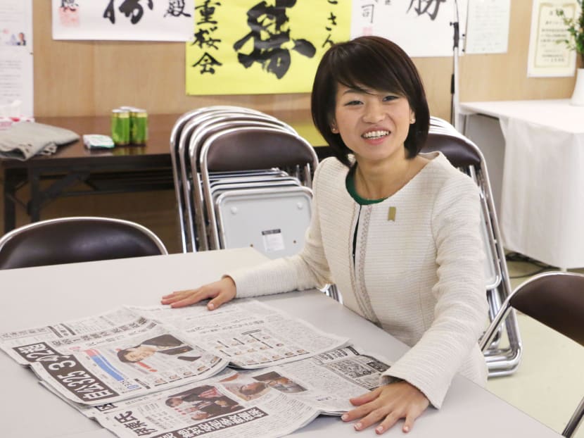 Ms Takako Suzuki, who ran in the general election on the ticket of the opposition Democratic Party of Japan, meets with reporters in the northeastern city of Kushiro on Dec. 15, 2014, a day after securing her lower house seat under the proportional representation system, although she was defeated in the single-seat electoral district. Source: Kyodo