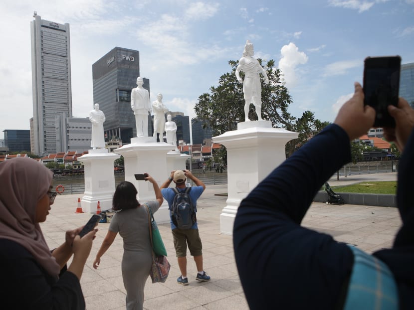 The four new statues were commissioned by the Singapore Bicentennial Office, which said that they represent the wider cast of historical figures that arrived in Singapore in 1819 and earlier.