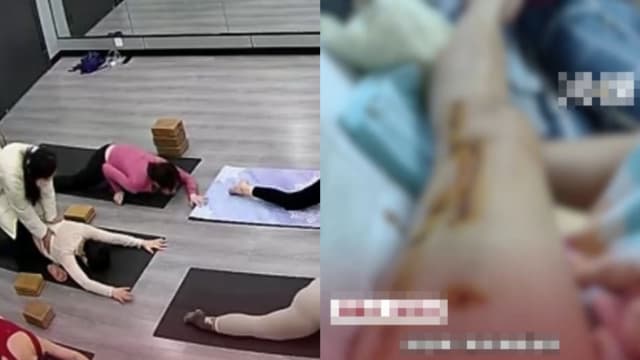 练瑜伽要小心！中国女子上瑜伽课被教练压断腿