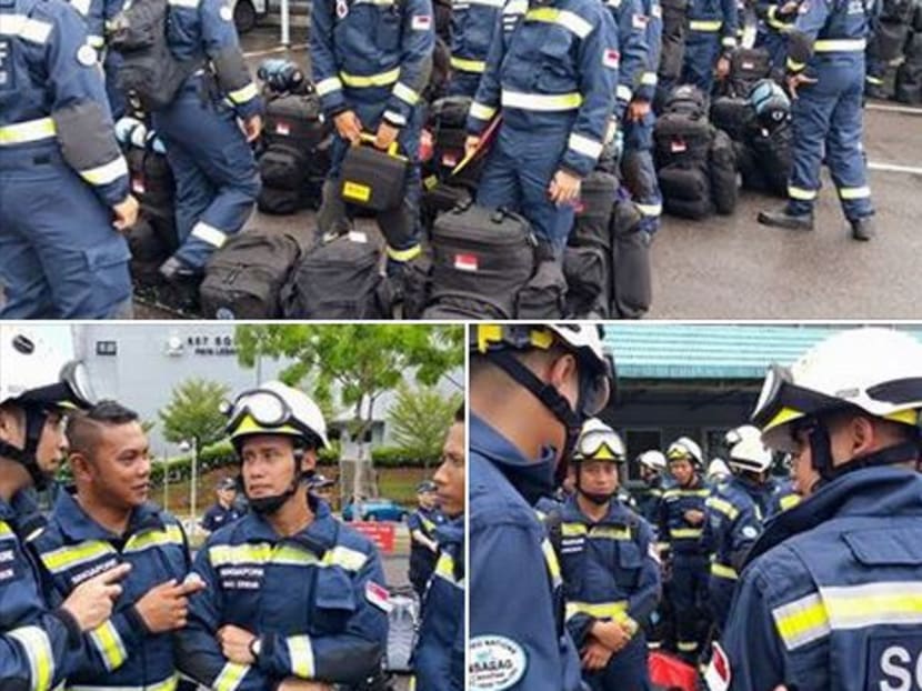 SCDF personnel preparing to be deployed to Kathmandu, Nepal. Photo: SCDF's Facebook page