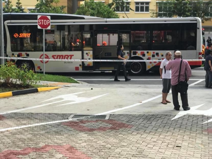 The scene after a six-year-old boy was struck by an SMRT bus along Choa Chu Kang Avenue 5 on May 24, 2018.