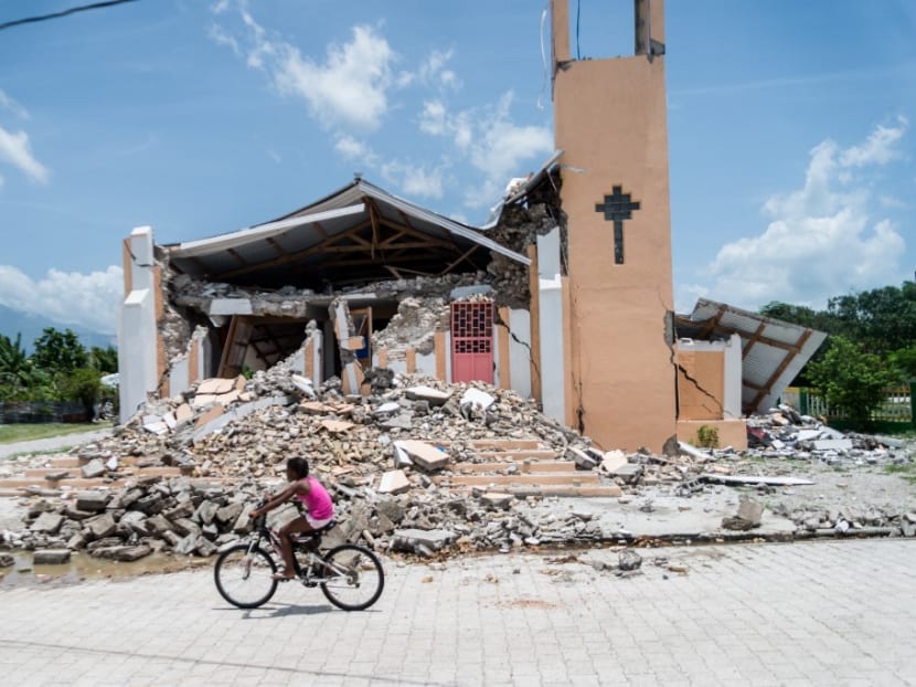 The Church St Anne is seen completely destroyed by the earthquake in Chardonnieres, Haiti on August 18, 2021. The Church St Anne is seen completely destroyed by the earthquake in Chardonnieres, Haiti on August 18, 2021.