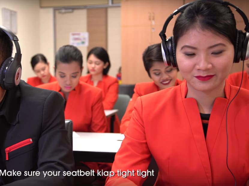 A screenshot of the video teaser on Jetstar Asia's adoption of the Singlish vernacular as one of their official language to communicate with customers.