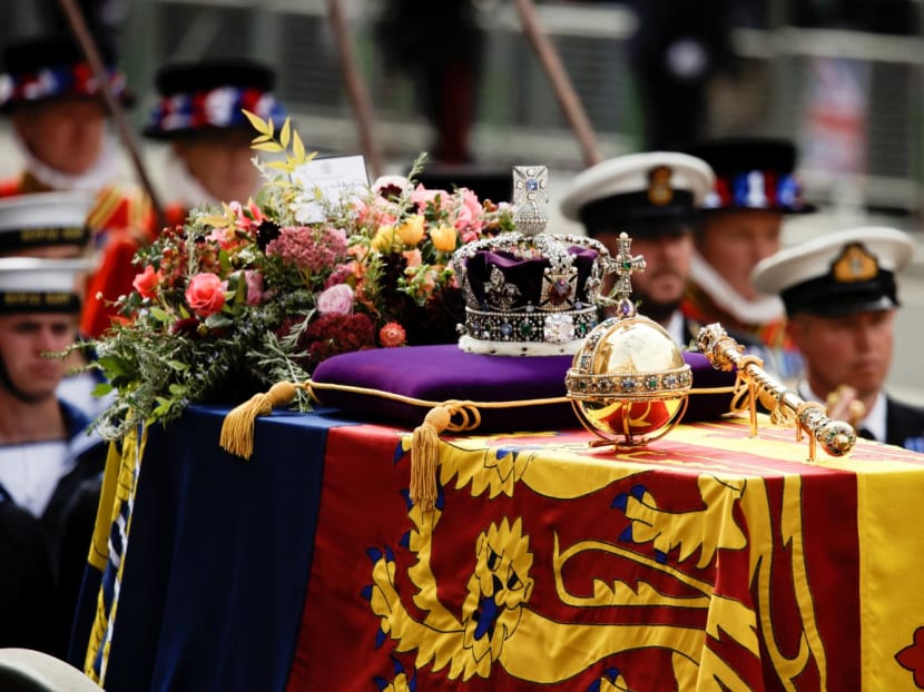 The coffin of Britain's Queen Elizabeth is carried on the day of the state funeral and burial of Britain's Queen Elizabeth, in London, Britain on Sept 19, 2022. The coffin of Britain's Queen Elizabeth is carried on the day of the state funeral and burial of Britain's Queen Elizabeth, in London, Britain on Sept 19, 2022.