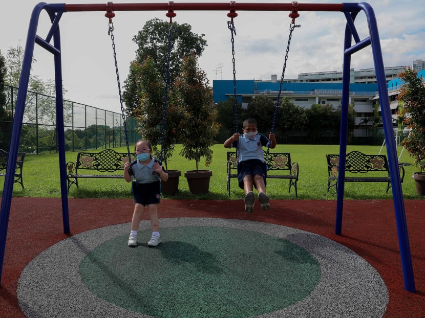 Pupils on the swing at the iSpace playground in Chaoyang School. Pupils on the swing at the iSpace playground in Chaoyang School.