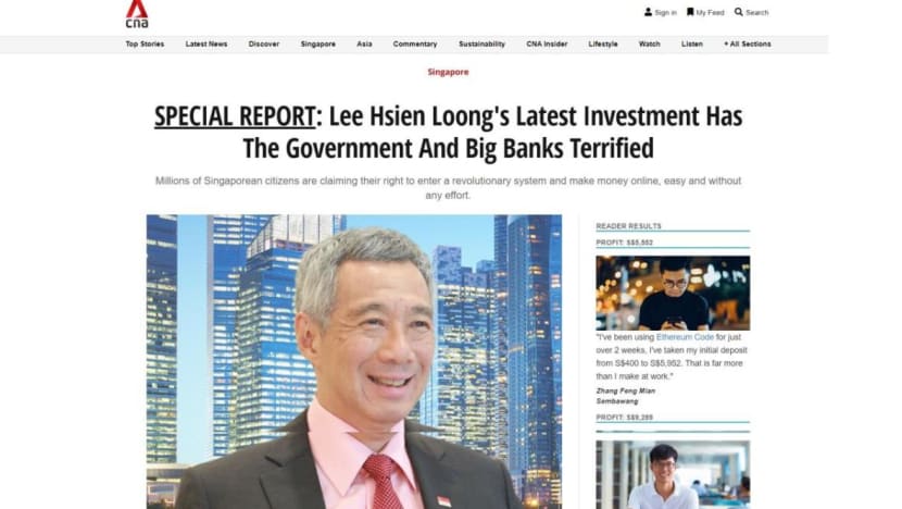 Jangan terpedaya dengan rencana online ini; PM Lee tidak sokong pelaburan mata wang kripto