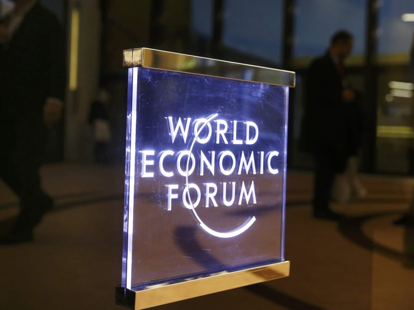 A sign in the Congress Hall during the annual meeting of the World Economic Forum (WEF) in Davos, Switzerland, on Jan 17, 2017. Photo: Reuters