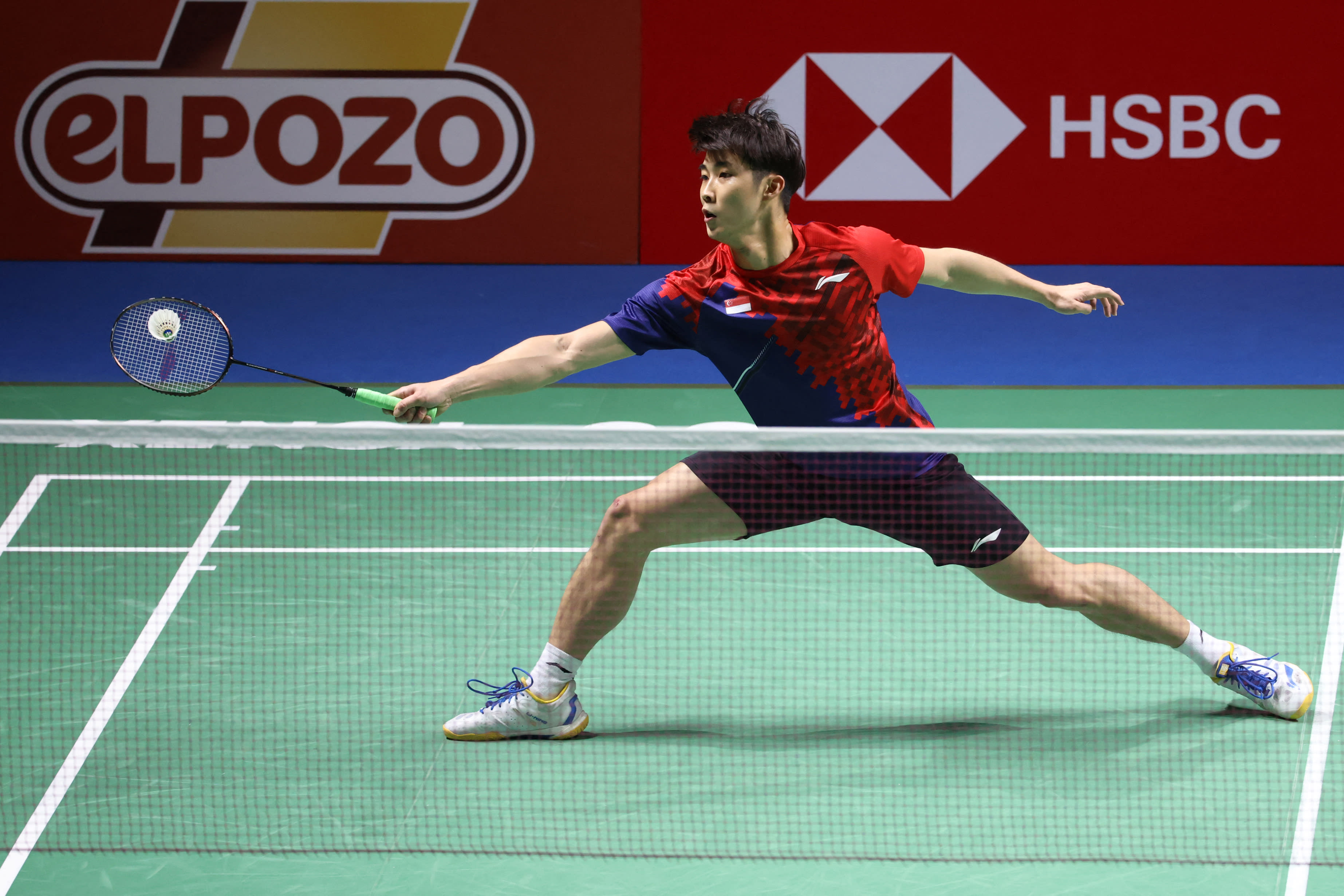 Loh Kean Yew at the men's singles final badminton match of the Badminton World Federation's World Championships in Spain on Dec 19, 2021, after nursing an ankle injury.