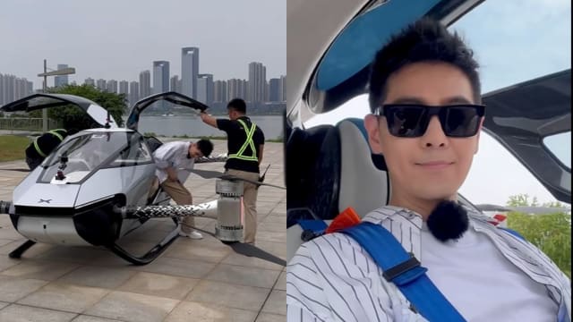 林志颖挑战飞行汽车　轻松飞过宽广河川