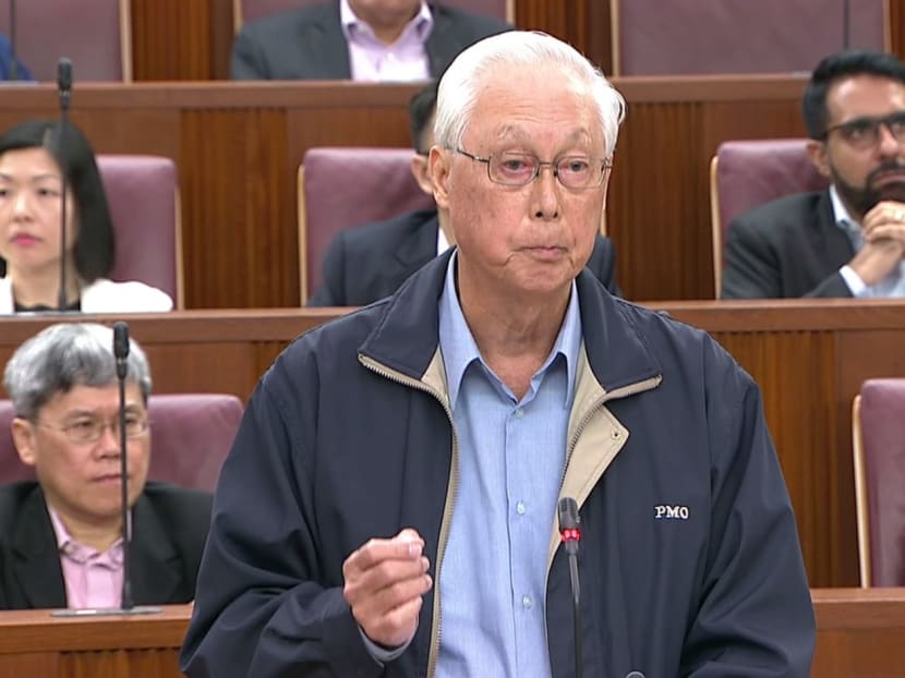 This screengrab from a video feed shows ESM Goh Chok Tong speaking in Parliament on July 4, 2017.