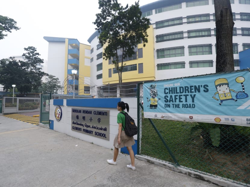A student outside Clementi Primary School on Sept 25, 2015. Photo: Ernest Chua