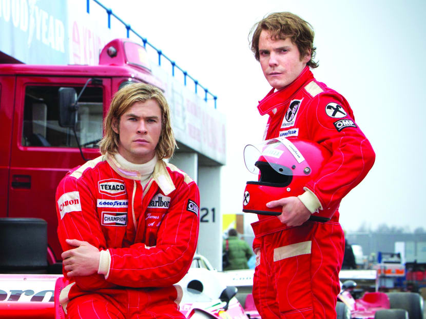 Bruhl (right) alongside Chris Hemsworth in the movie Rush. Photo: Universal Pictures/AP
