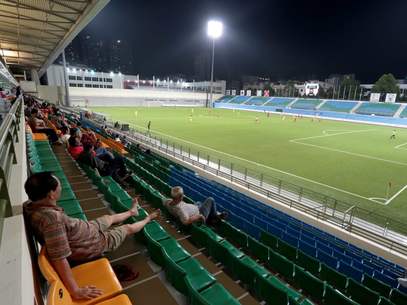 Spectators watching S-League’s league cup match between Balestier Khalsa and Tampines Rovers last Friday. Photo: Jason Quah