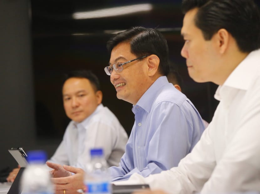 Newly-minted Finance Minister Heng Swee Keat at JTC LaunchPad@One-North to observe and interact with key local start-ups. Photo: Ernest Chua