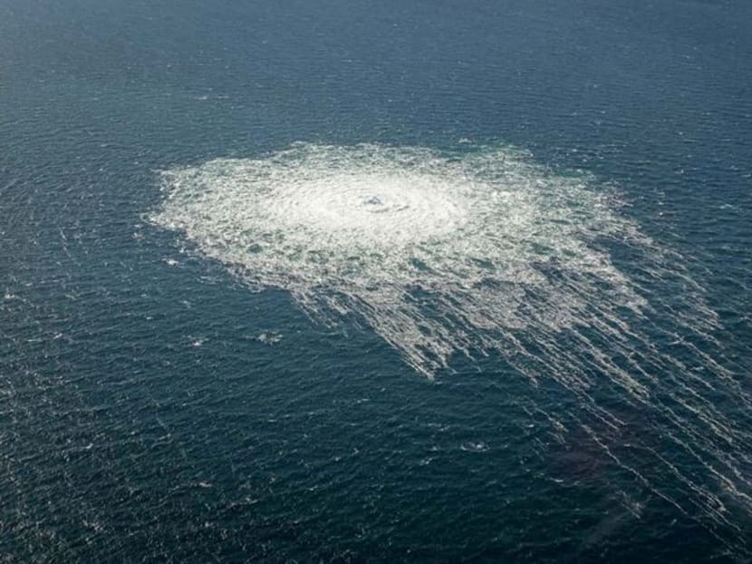 Gas bubbles from the Nord Stream 2 leak are seen on the surface of the Baltic Sea. 