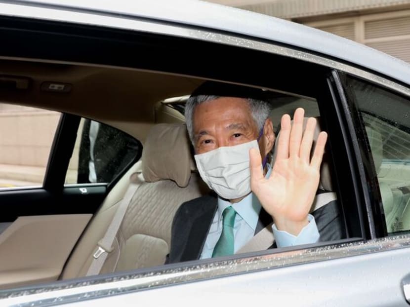 Prime Minister Lee Hsien Loong arriving at the Supreme Court for his defamation case against blogger Leong Sze Hian on Oct 6, 2020.
