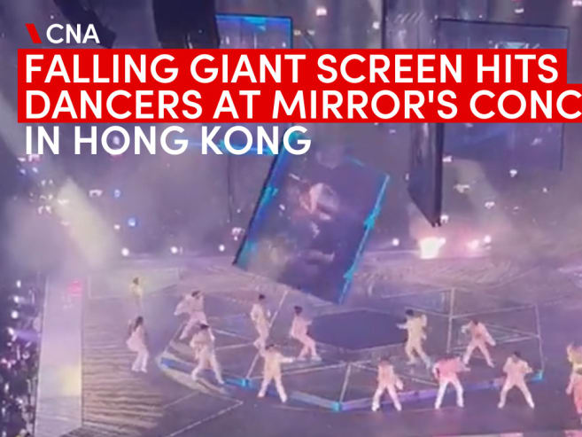 Falling giant screen hits dancers at Hong Kong boy band Mirror's concert | Video