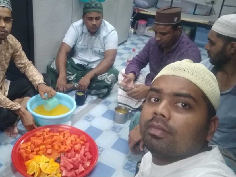 Foreign worker Al Amin, 27, breaking fast with friends on April 13, 2021. Foreign worker Al Amin, 27, breaking fast with friends on April 13, 2021.