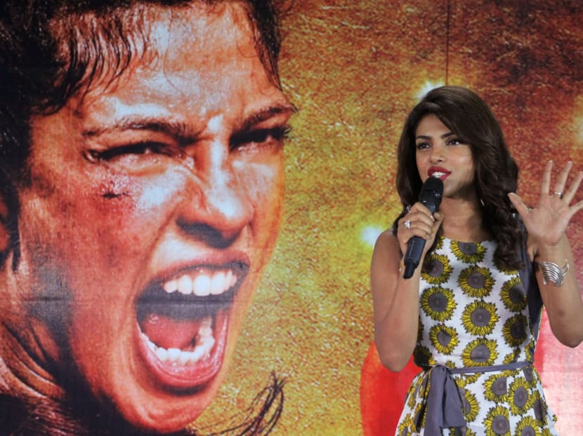 FILE - In this Aug. 23, 2014 file photo, Bollywood actress Priyanka Chopra speaks during a promotional event for her film "Mary Kom" in Ahmadabad, India. Photo: AP