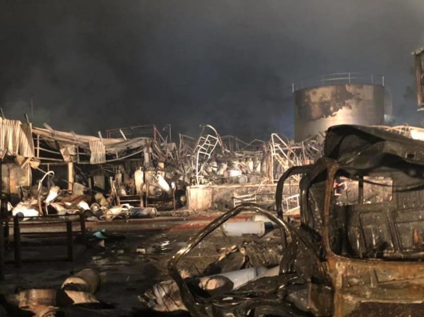 The aftermath of the massive fire that broke out at a LPG facility in Jalan Buroh in Jurong on June 21, 2019.