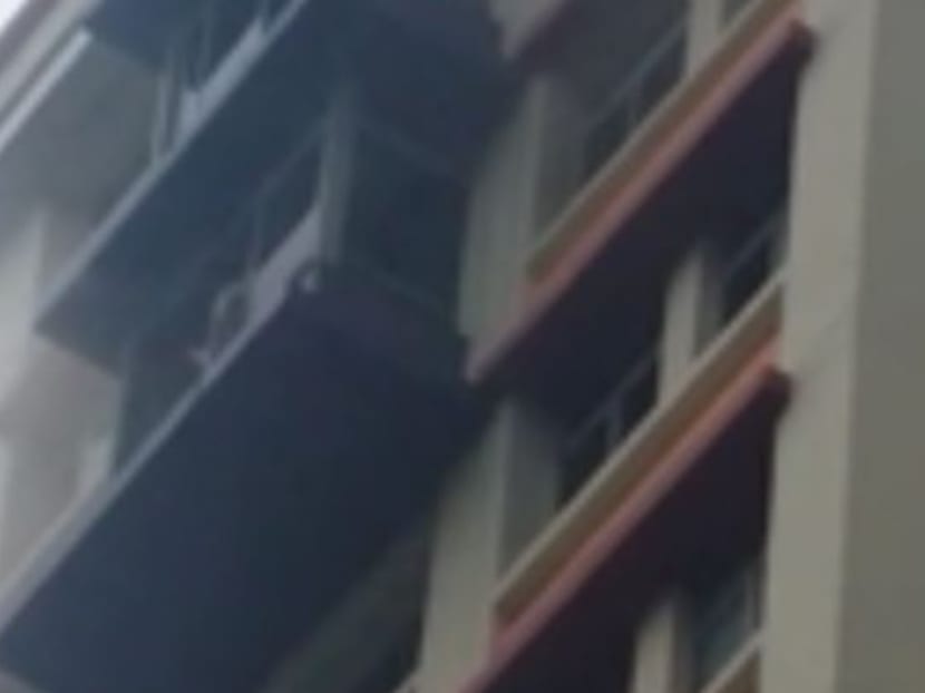 The 16th-floor unit at Block 158 Yung Loh Road, where a fire broke out today (April 11). Photo: Mr Tan/Channel NewsAsia