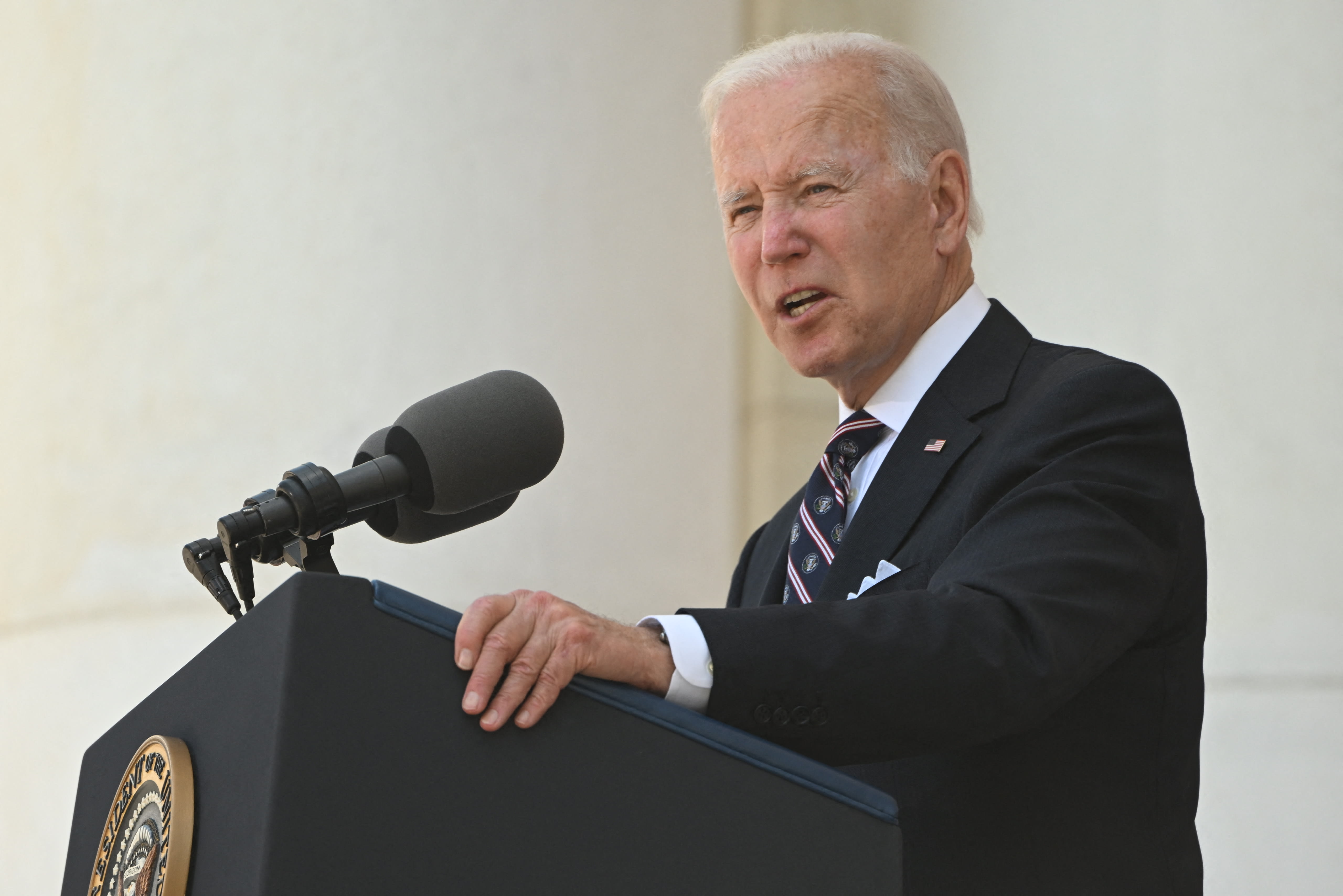 US President Joe Biden speaks in honour of Memorial Day at Arlington National Cemetery in Arlington, Virginia, on May 30, 2022.