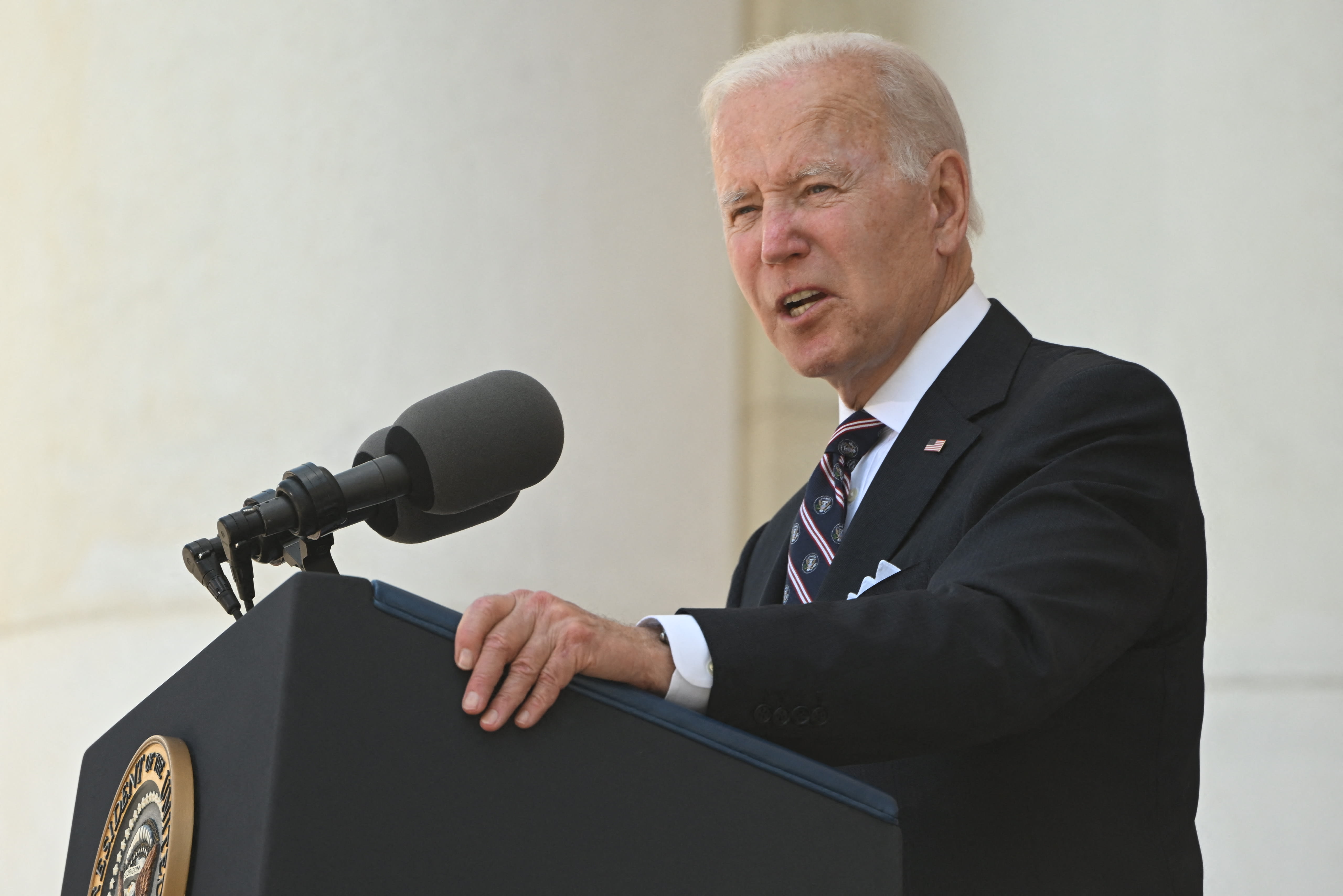 US President Joe Biden speaks in honour of Memorial Day at Arlington National Cemetery in Arlington, Virginia, on May 30, 2022. US President Joe Biden speaks in honour of Memorial Day at Arlington National Cemetery in Arlington, Virginia, on May 30, 2022.