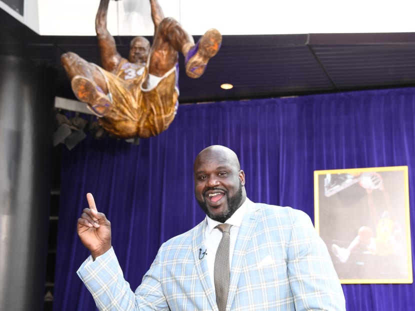 Los Angeles Lakers former center Shaquille O'Neal poses at statue unveiling ceremony at Staples Center. Photo: Kirby Lee-USA TODAY Sports via Reuters