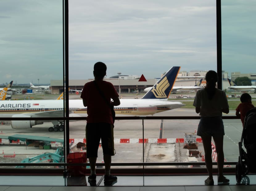 Viewing gallery at Terminal 1 in Changi Airport, Singapore on Oct 11, 2020.