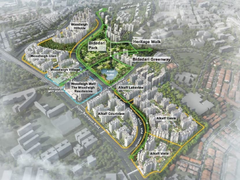 The new 10 ha Bidadari Park, to be completed in 2022, will form a "green lung" for the estate. The new 10 ha Bidadari Park, to be completed in 2022, will form a "green lung" for the estate.