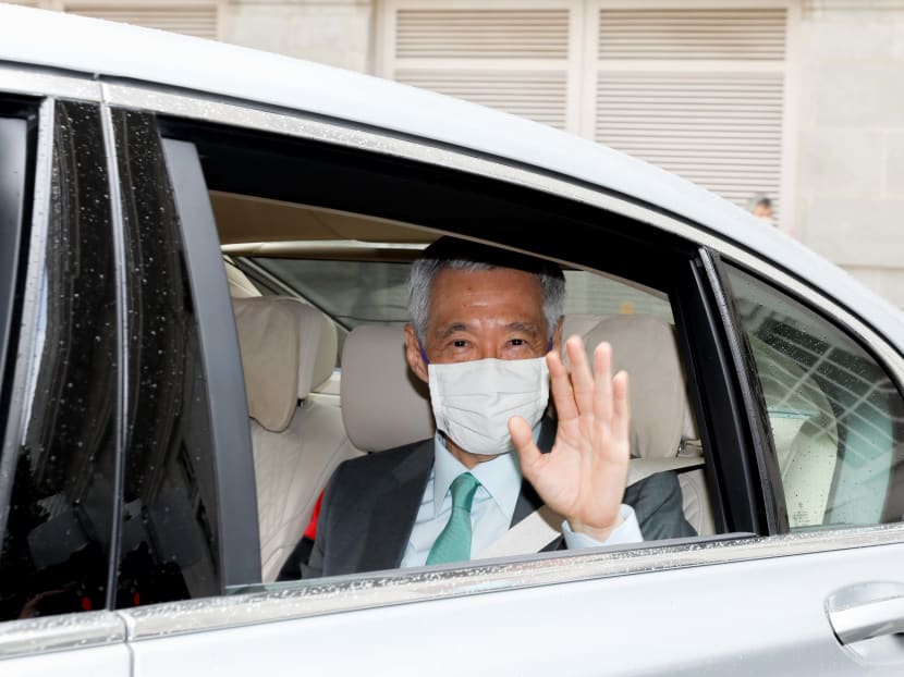 Prime Minister Lee Hsien Loong arrives at the High Court for the trial of the defamation suit against blogger Leong Sze Hian on Oct 6, 2020.
