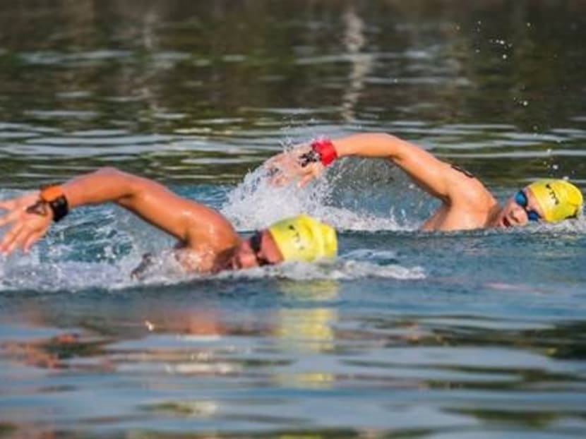 Sixteen swimmers took to the open waters at the Liberty Insurance Open Water South-East Asian Qualifiers 2017. Photo: Singapore Swimming Association