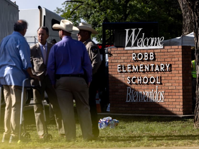 Law enforcement work on scene after a mass shooting at Robb Elementary School where 21 people were killed, including 19 children, on May 25, 2022 in Uvalde, Texas.