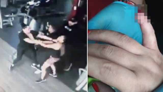 两女健身房抢器材 一人手指被当场咬断