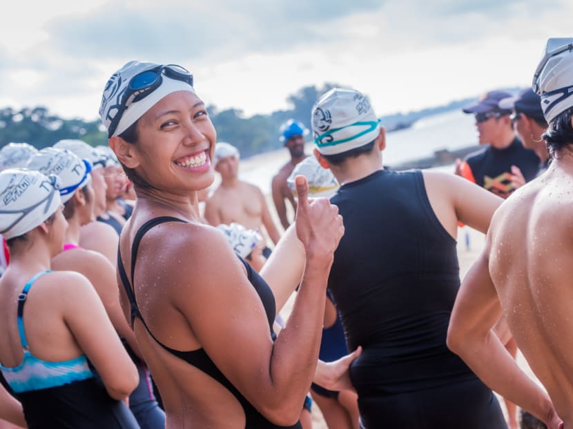 National rower Saiyidah Aisyah joined 85 other Tri-Factor participants for a training clinic on Sunday (July 23), where they learnt open-water swimming skills such as water entry, sighting and how to swim in a group. Photo: Tri-Factor Series