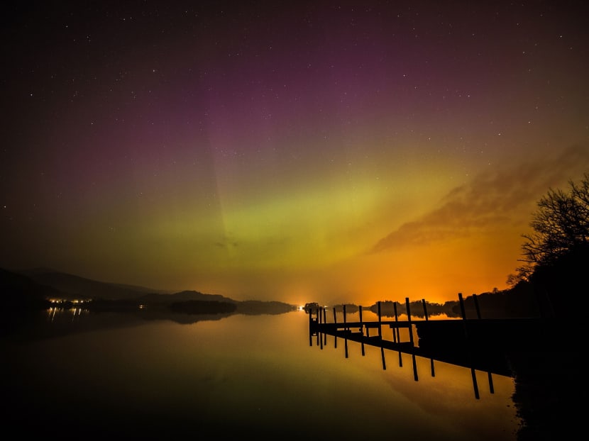 The aurora borealis, or the northern lights, over Derwent water near Keswick, England, Wednesday March 18, 2015. Photo: AP