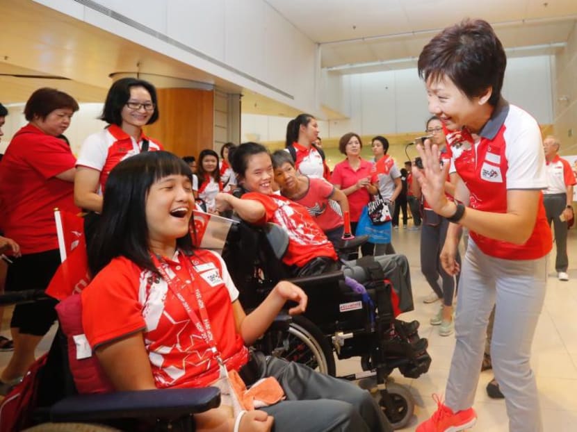 Minister Grace Fu interacted with the Singapore athletes of the Archery, Athletics, Boccia, Chess, CP Football and Cycling teams in September 2017. TODAY file photo