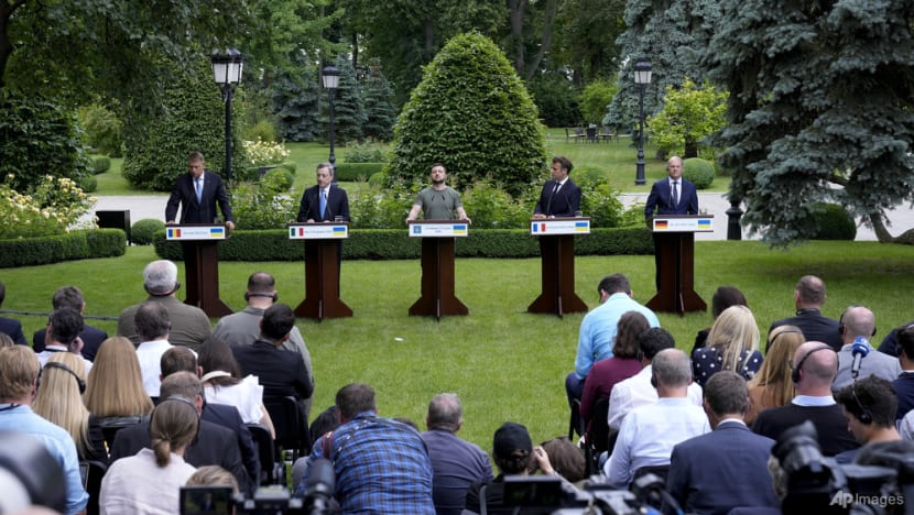 European leaders talk up EU prospects for Ukraine in first visit since war began European leaders talk up EU prospects for Ukraine in first visit since war began
