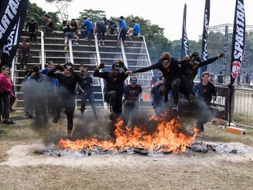 Competitors in the Spartan Race, an obstacle-course race held in various countries around the world, in 2019.