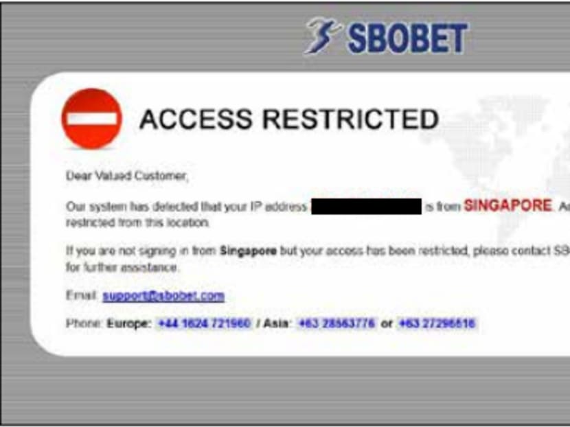 Authorities have blocked access to several hundreds of online gambling sites. Photo: Sbobet.com